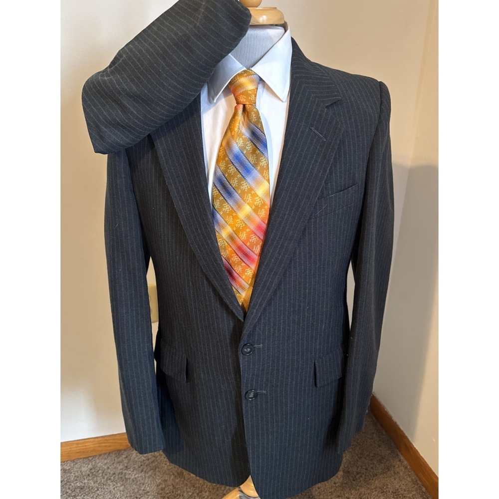 Men's Charcoal Pinstripe Suit Jacket - Classic Two-Button Blazer